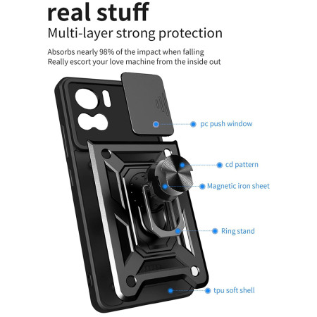 Husa telefon compatibila Motorola Edge 30 Ultra, Slide & Snap Premium, Magnetic Ring Holder, Negru