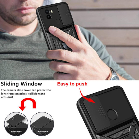 Husa telefon compatibila Xiaomi Redmi A1 Plus / A2 Plus, Slide & Snap Premium, Magnetic Ring Holder,  Negru