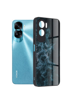 Husa telefon compatibila Honor 90 Lite, Glass Spate din Sticla Securizata, Blue Nebula