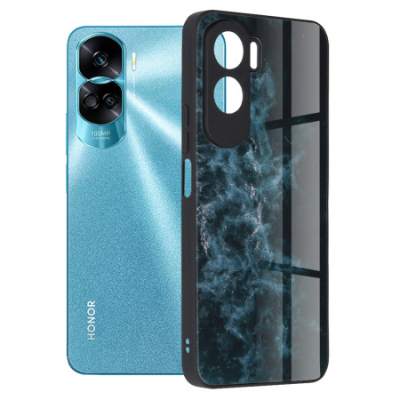 Husa telefon compatibila Honor 90 Lite, Glass Spate din Sticla Securizata, Blue Nebula