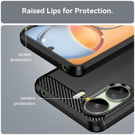 Husa Carbon compatibila Redmi 13C, Tech Protect Anti-Soc, Negru