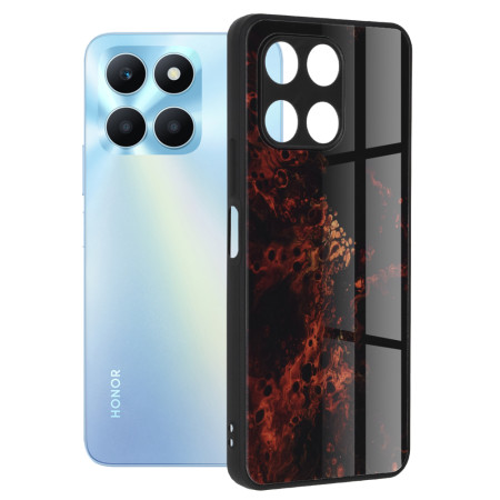 Husa telefon compatibila Honor X6a, Glass Spate din Sticla Securizata, Red Nebula
