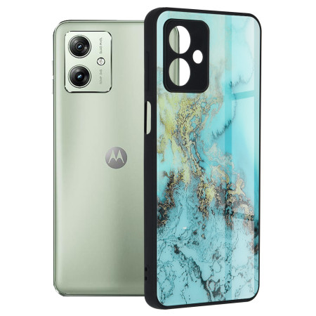 Husa telefon compatibila Motorola Moto G54, Glass Spate din Sticla Securizata, Blue Ocean