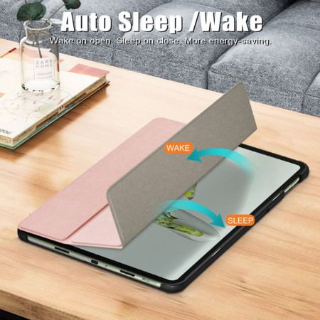 Husa tableta compatibila OnePlus Pad Go, FoldPro cu Microfibra, Auto Sleep/Wake, Rose Gold