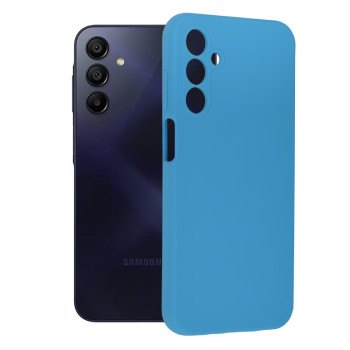 Husa de telefon compatibila Samsung Galaxy A15, Antiamprenta, Interior Microfibra, Camera Extra Pro, Denim Blue