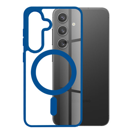 Husa MagSafe compatibila Samsung Galaxy S24, Atasare Magnetica, Clear Case, Blue