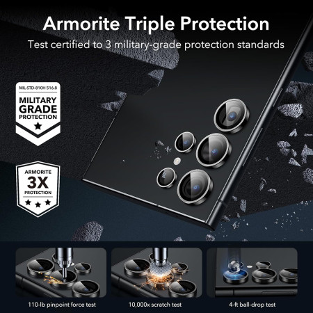 Folie Camera pentru Samsung Galaxy S24 Ultra set 2 ESR Lens Protector Tempered Glass, Black