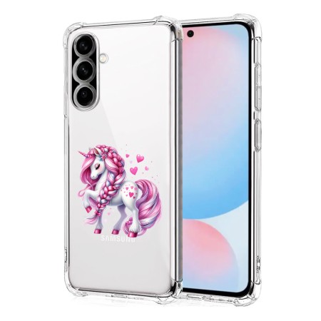 Husa Antisoc pentru Samsung Galaxy A56, AirBag, Pink Unicorn, Clear 