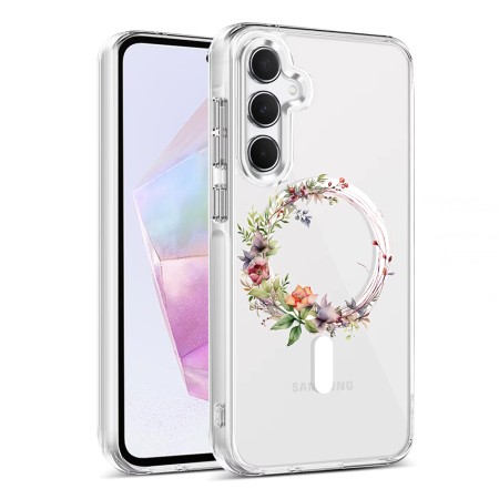 Husa pentru Samsung Galaxy A16, Atasare Magnetica, MagSafe, Pink Wreath 21, Clear