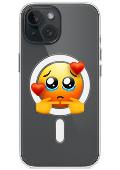 Husa personalizata Apple iPhone 15, MagSafe, Pleading Face With Hearts