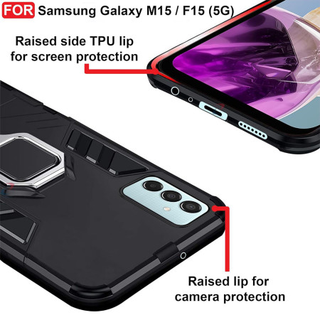 Husa pentru Samsung Galaxy M15, Inel Magnetic tip Suport, Negru