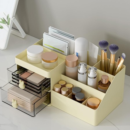 Cutie organizare, papetarie, makeup, plastic, PC Hard, 27.5x15.5x12 cm, cream yellow