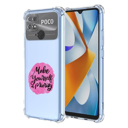 Husa Antisoc pentru Xiaomi Poco C40, AirBag PRO, Clear, Make Yourself A Priority