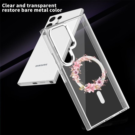 Husa pentru Samsung Galaxy S25 Ultra, Atasare Magnetica, MagSafe, Pink Wreath 2, Clear