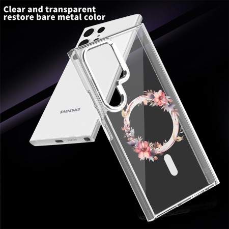 Husa pentru Samsung Galaxy S25 Ultra, Atasare Magnetica, MagSafe, Pink Wreath 8, Clear