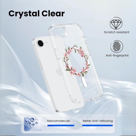 Husa pentru iPhone 16e, Atasare Magnetica, MagSafe, Pink Wreath 13, Clear