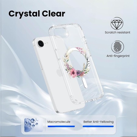 Husa pentru iPhone 16e, Atasare Magnetica, MagSafe, Pink Wreath 20, Clear