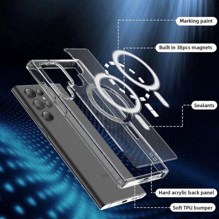 Husa MagSafe compatibila Samsung Galaxy S24 Ultra, Atasare Magnetica, Clear Case, Transparent