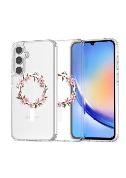 Husa pentru Samsung Galaxy A36 5G, Atasare Magnetica, MagSafe, Pink Wreath 13, Clear