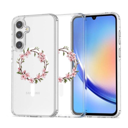 Husa pentru Samsung Galaxy A36 5G, Atasare Magnetica, MagSafe, Pink Wreath 13, Clear