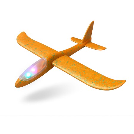 Avion Planor Polistiren 47 cm cu Lumina LED, Portocaliu – Jucarie Outdoor pentru Copii