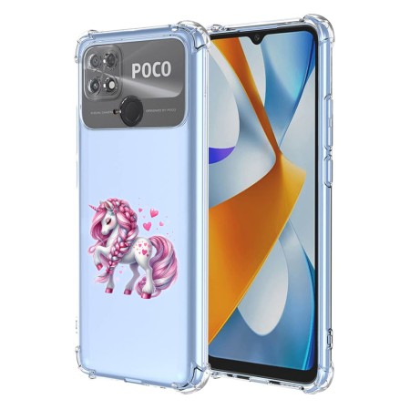 Husa Antisoc pentru Xiaomi Poco C40, AirBag, Pink Unicorn, Clear 