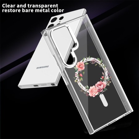 Husa pentru Samsung Galaxy S25 Ultra, Atasare Magnetica, MagSafe, Pink Wreath 6, Clear