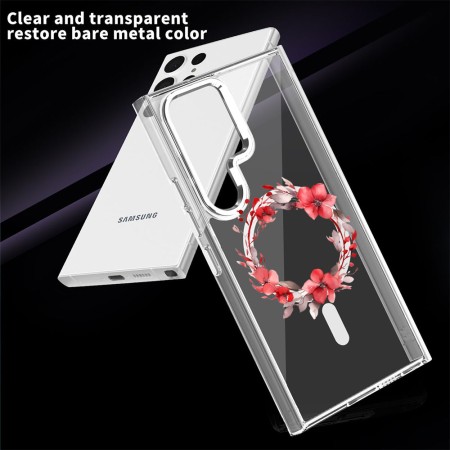 Husa pentru Samsung Galaxy S25 Ultra, Atasare Magnetica, MagSafe, Pink Wreath 19, Clear