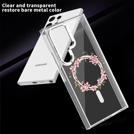 Husa pentru Samsung Galaxy S25 Ultra, Atasare Magnetica, MagSafe, Pink Wreath 13, Clear