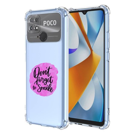 Husa Antisoc pentru Xiaomi Poco C40, AirBag PRO, Clear, Don't Forget To Smile