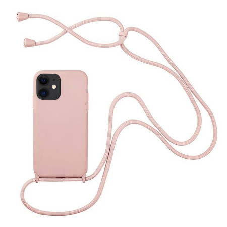 Husa compatibila cu Apple Iphone 11, Strap, Cu Snur prindere gat regrabil, Camera Protect, Antishock, Nude Pink