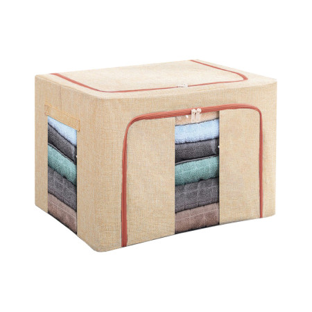 Cutie pentru depozitare pliabila cu fermoar si doua ferestre, textil, 24L, 40x30x20 cm, Crem
