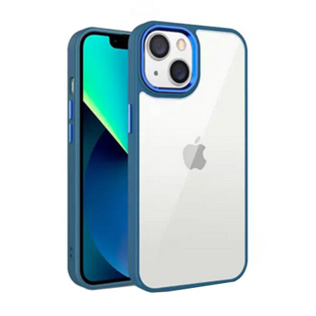 Husa antisoc compatibila Apple iPhone 14, Super Camera Protect, Clear PC, Blue