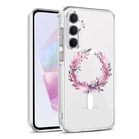 Husa pentru Samsung Galaxy A16, Atasare Magnetica, MagSafe, Pink Wreath 5, Clear