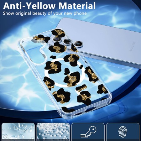 Husa pentru Samsung Galaxy S25, Atasare Magnetica, MagSafe, Leopard Gold Glitter, Clear