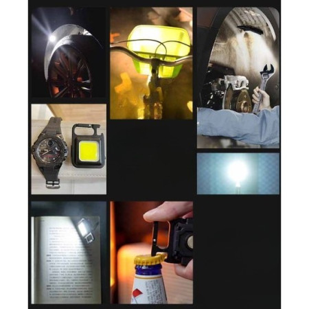 Lanterna de buzunar cu 30 LED-uri, incarcare usb Tip-C, Tip Breloc, destinata ciclism, alpinism, exterior, camping, Negru
