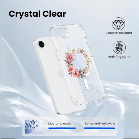 Husa pentru iPhone 16e, Atasare Magnetica, MagSafe, Pink Wreath 7, Clear