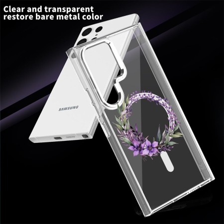 Husa pentru Samsung Galaxy S25 Ultra, Atasare Magnetica, MagSafe, Pink Wreath 10, Clear