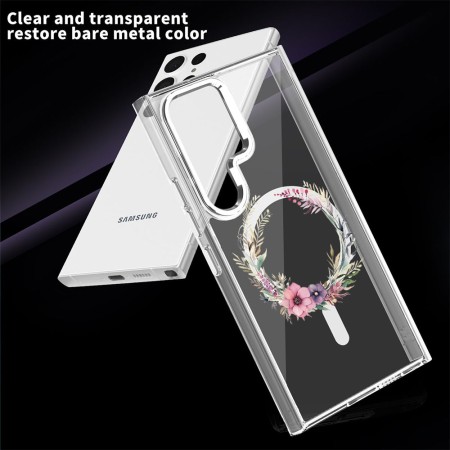 Husa pentru Samsung Galaxy S25 Ultra, Atasare Magnetica, MagSafe, Pink Wreath 20, Clear