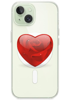 Husa personalizata Apple iPhone 15 Plus, MagSafe, Rose Heart