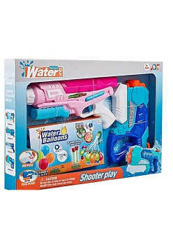 Set 2x Pistol cu Apa pentru Copii 6 ani+, Rezervor 1x 600 ml si 1x 550 ml, cu baloane de apa, Albastru