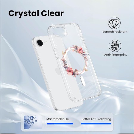 Husa pentru iPhone 16e, Atasare Magnetica, MagSafe, Pink Wreath 8, Clear