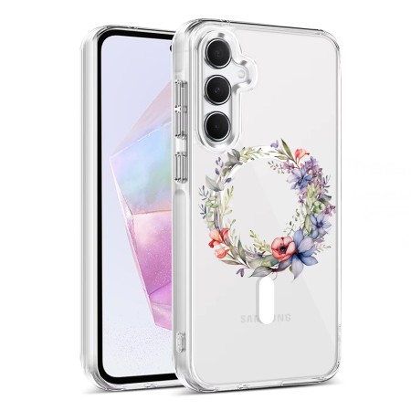 Husa pentru Samsung Galaxy A16, Atasare Magnetica, MagSafe, Pink Wreath 16, Clear