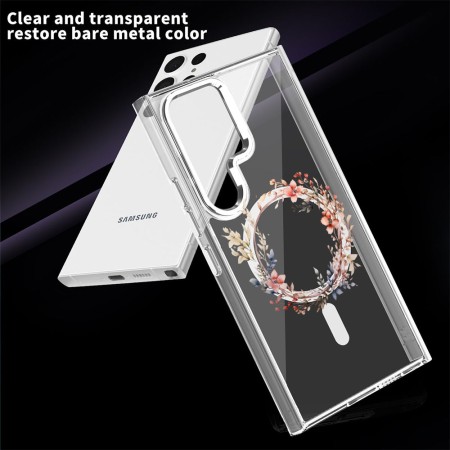 Husa pentru Samsung Galaxy S25 Ultra, Atasare Magnetica, MagSafe, Pink Wreath 11, Clear