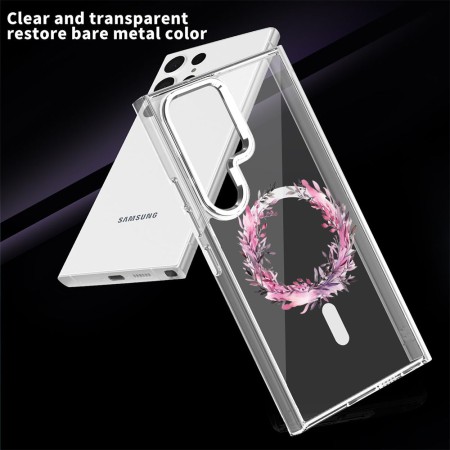 Husa pentru Samsung Galaxy S25 Ultra, Atasare Magnetica, MagSafe, Pink Wreath 5, Clear