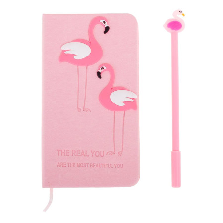 Set Cadou pentru Copii, Caiet cu Flamingo finisat cu piele ecologica + Pix cu Flamingo