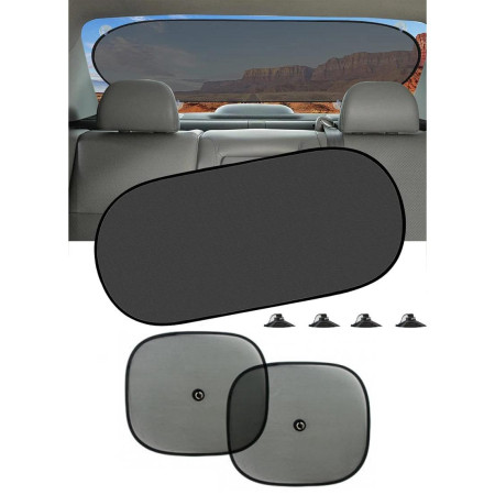 Set Protectie Solara Auto format din 3 piese, parasolar luneta + 2 parasolare laterale, prindere cu ventuze