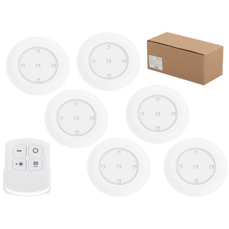 Set 6 Lampi LED Wireless, autoadezive, cu telecomanda, pentru iluminat scari sau mobilier