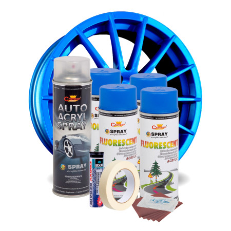 Kit complet reparatie si vopsire jante culoare Albastru Fluorescent, V4