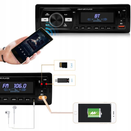 Player Auto 1DIN, 4 x 50W, AW1003, cu Bluetooth, Radio, MP3, AUX, Card, Telecomanda